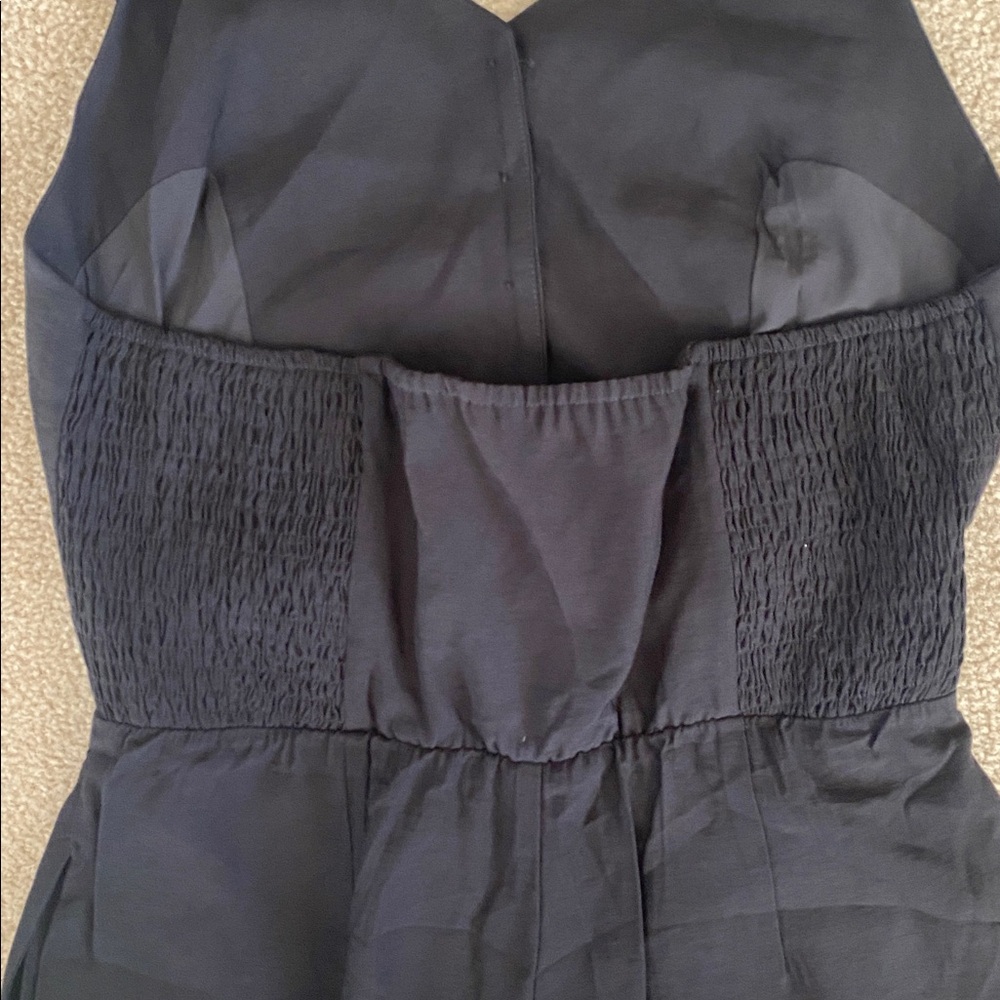 LARGE.  HALARA HALTER BACKLESS SHIRRED BUTTON WIDE LEG JUMPSUIT - Picture 11 of 11